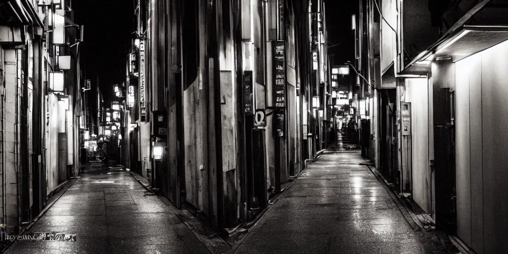 Prompt: An abstract photo of an alleyway in Shinjuku at night, in the style of Saul Leiter