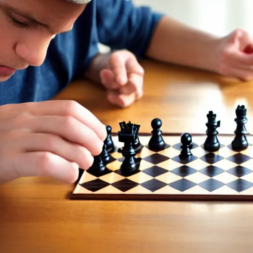 Prompt: photo of an idiot playing chess,