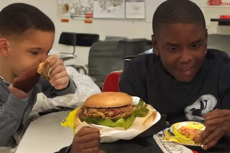 Prompt: darren watkins jr eating hamburger