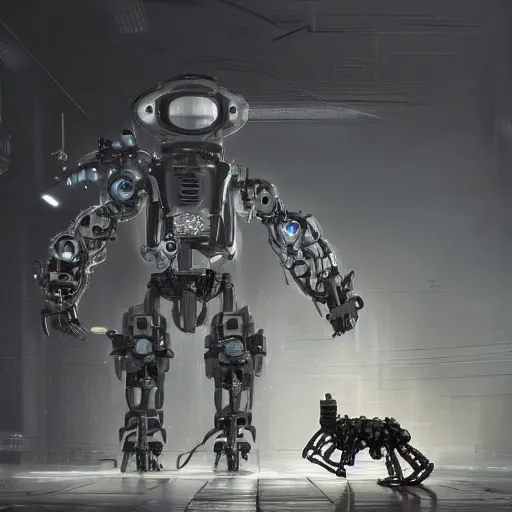 Prompt: a hyperdetailed robot made out of black ivory, digital art, 8 k resolution, unreal engine, highly detailed, photorealistic by wlop, greg rutkowski