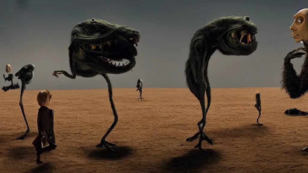 Image similar to aviophobia, film still from the movie directed by denis villeneuve and david cronenberg with art direction by salvador dali and dr. seuss