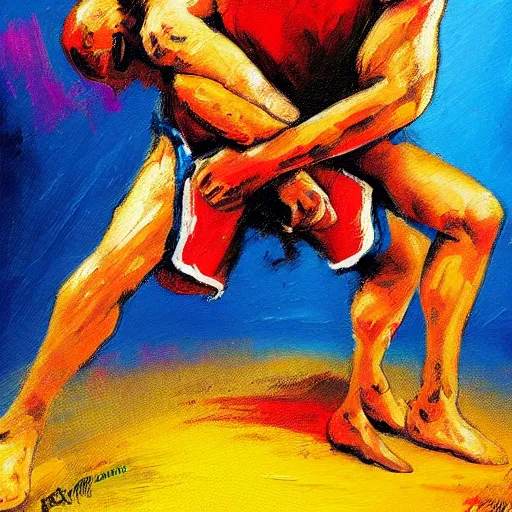 Prompt: painting of a bjj fighter, in the style of leroy neiman