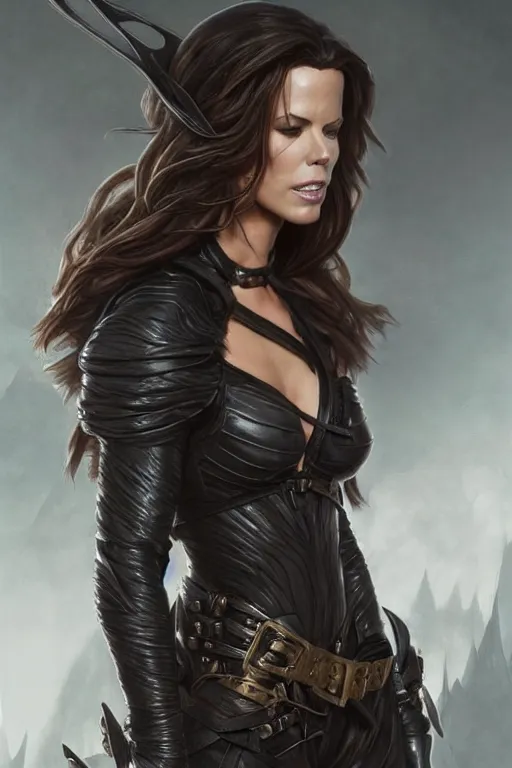 Prompt: kate beckinsale as dnd thief, weared in leather armor, highly detailed, d & d, fantasy, highly detailed, digital painting, trending on artstation, concept art, sharp focus, illustration, art by artgerm and greg rutkowski and magali villeneuve
