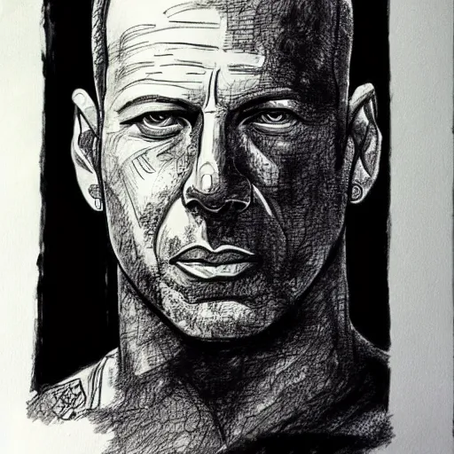 Prompt: bruce willis, ink manga drawing