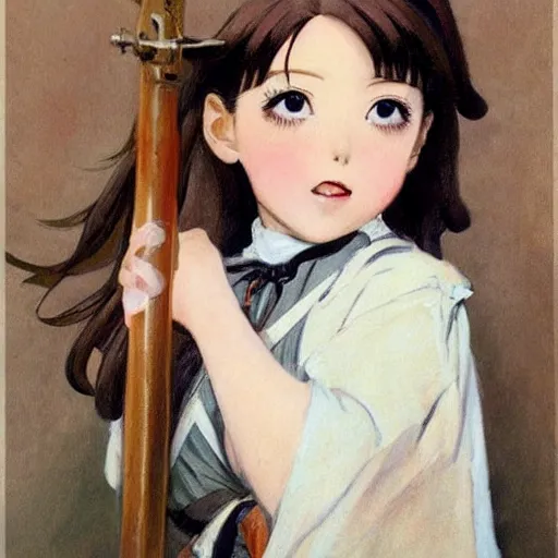 Image similar to cute young anime girl faces, chibi art, painting by j. c. leyendecker, inspired by charles sillem lidderdale,