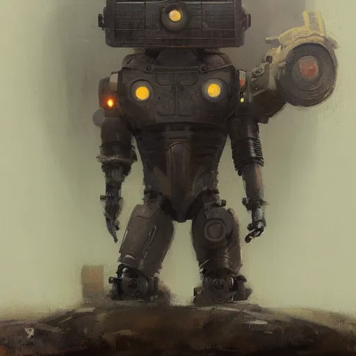 Image similar to portrait of a robot by greg rutkowski in the style of frank frazetta and boris vallejo