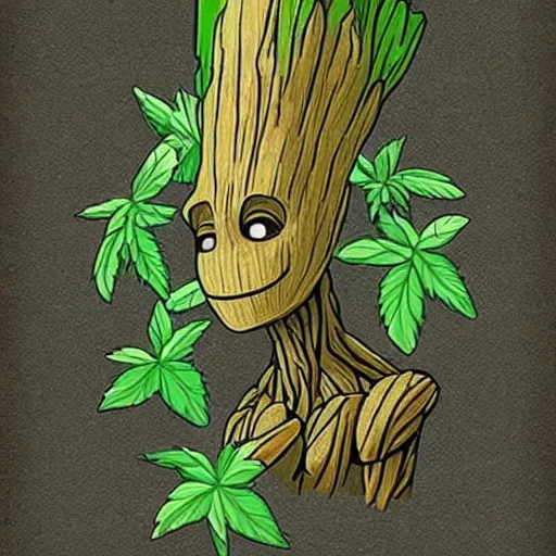 Prompt: groot as a weed plant