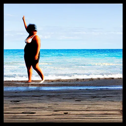 Image similar to Big woman on the beach, realistic photo, high detailed