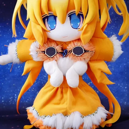 Image similar to cute fumo plush of a sun goddess, holy deity