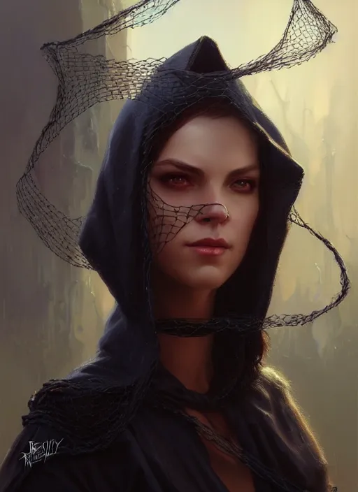 Image similar to a _ fantasy _ style _ portrait _ painting _ of widow black net bonnet, oil _ painting _ unreal _ 5 _ daz. _ rpg _ portrait _ extremely _ detailed _ artgerm _ greg _ rutkowski _ greg