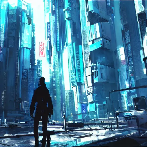 Image similar to cyberpunk dystopia wide angle shot makoto shinkai