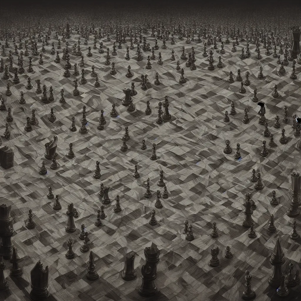 Prompt: A beautiful 3D painting of a sprawling intricate chess board populated by elegant chess pieces by maxfield parrish and Andreas Rocha and nicola samori and arthur rackham, volumetric lighting, dynamic lighting, dramatic lighting, high contrast, concept art, marble, religious, magic realism, catholicpunk, stark, trending on artstation