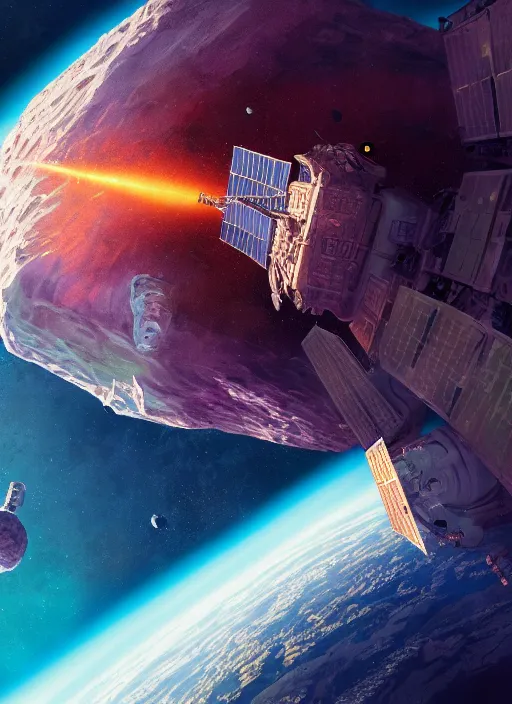 Prompt: a hyperrealism film shot of space station inside an asteroid, vibrant color scheme, highly detailed, in the style of romanticism, cinematic, artstation, moebius, greg rutkowski