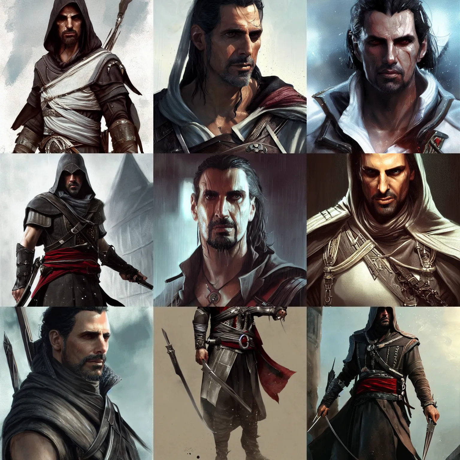 Prompt: Oded Fehr as an assassin in Assassin's Creed, by artgerm and Greg Rutkowski, semi-realistic, masterpiece, highly detailed, hd 4k