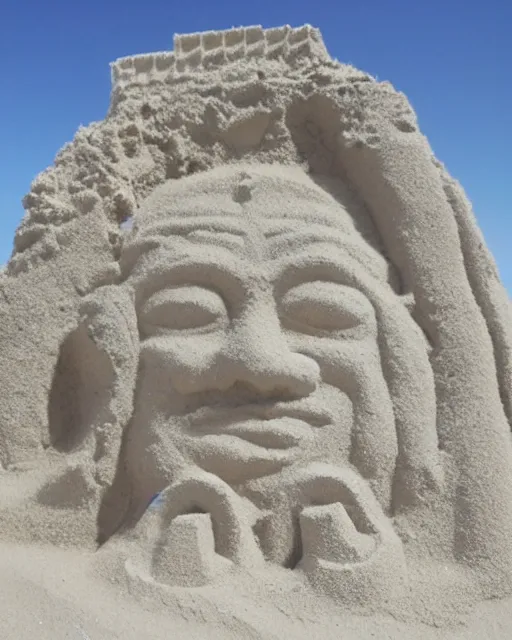 Prompt: a detailed sandcastle with the face of anonymous