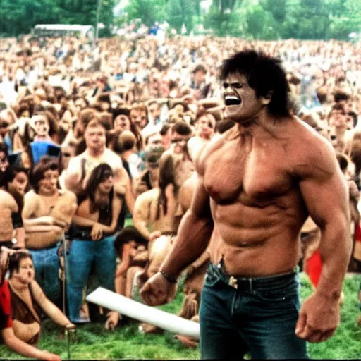 Image similar to hulk performing at woodstock