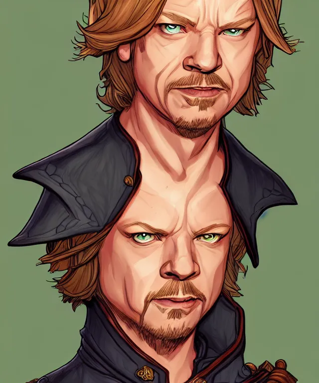 Image similar to a fantasy comic - style full portrait of a n aristocratic halfling who looks like david spade, digital illustration by ken taylor and sana takeda and jenny frison, character design, concept art, fine inking lines, vivid colors, dnd, highly detailed!, hd, 4 k, trending on artstation