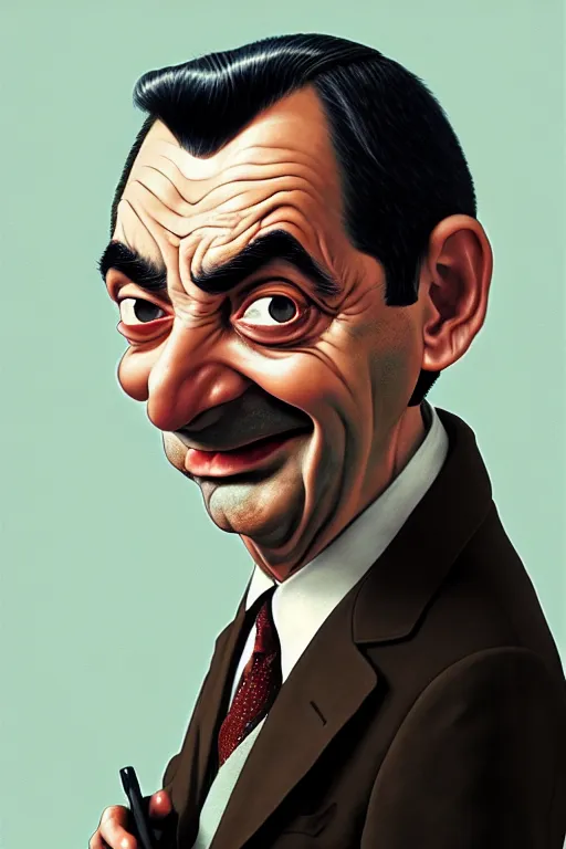 Image similar to funny mr bean, manga cover art, detailed color portrait, artstation trending, 8 k, greg rutkowski