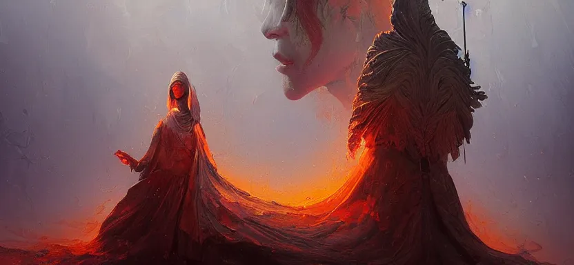 Prompt: sacred dead man, dark epic, red sea, magic sword, magic light, ghosts, acanthus scroll, ceremonial clouds, dripping paint, fibonacci rhythm, artstation, art germ, wlop, karol bak, christopher balaskas, ross tran