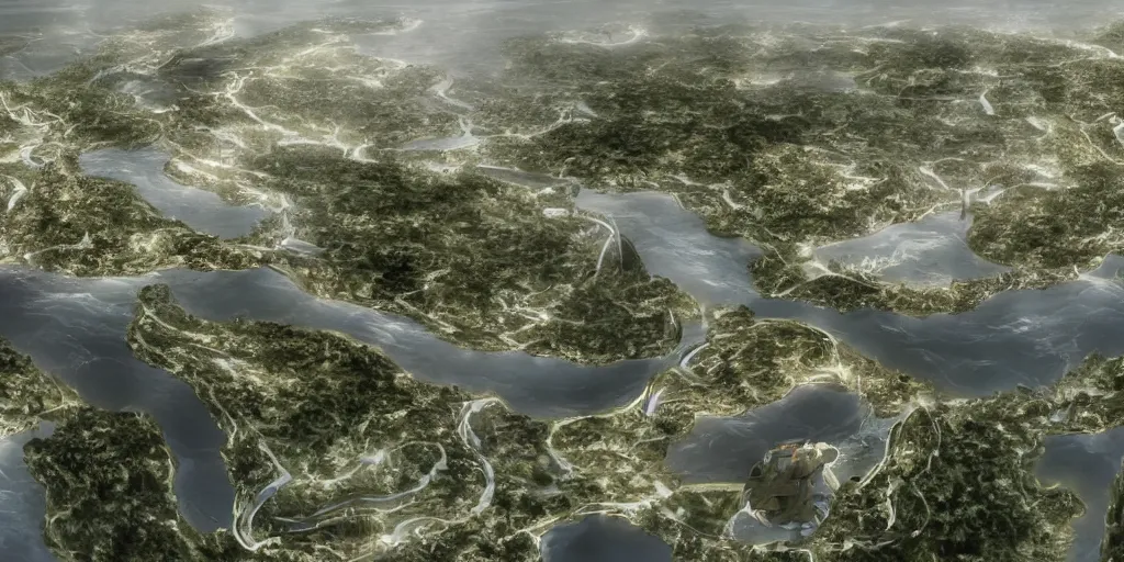 Image similar to the future capital city of liberland, epic scene from vfx scifi by christopher nolan