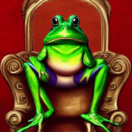 Prompt: a king frog sitting on his throne,digital art,detailed,artstation