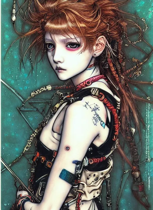 Image similar to a portrait of a pretty sewer punk young lady by ayami kojima #