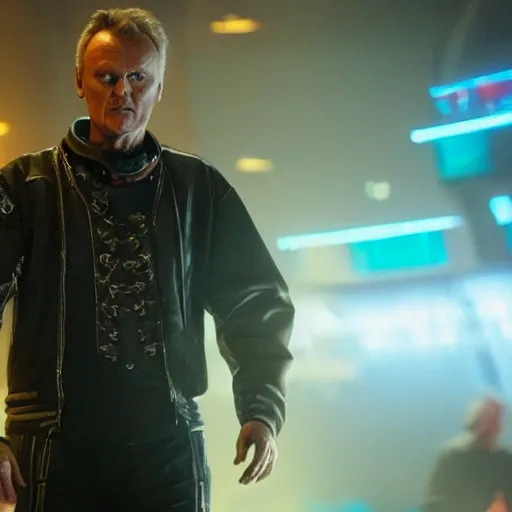 Image similar to Anthony Head as Cyberpunk Uther