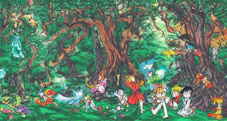 Prompt: Enchanted and magic forest, by Yoshihiro Togashi