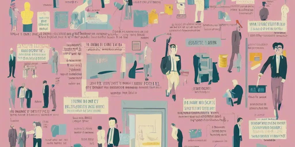 Image similar to getting ready for work pastel infographic by Wes Anderson