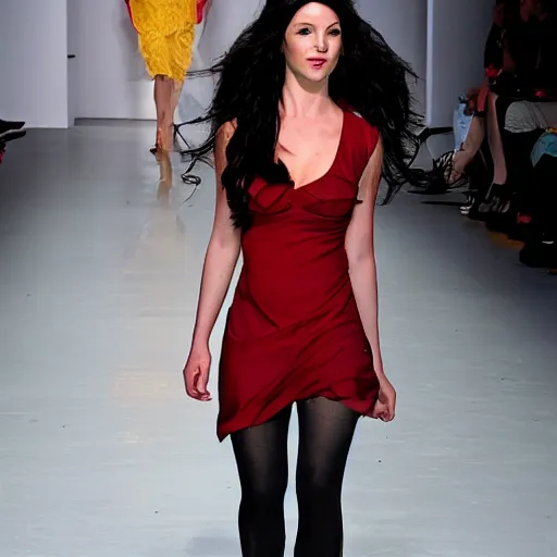 Image similar to April O'Neill on the catwalk as a fashion model