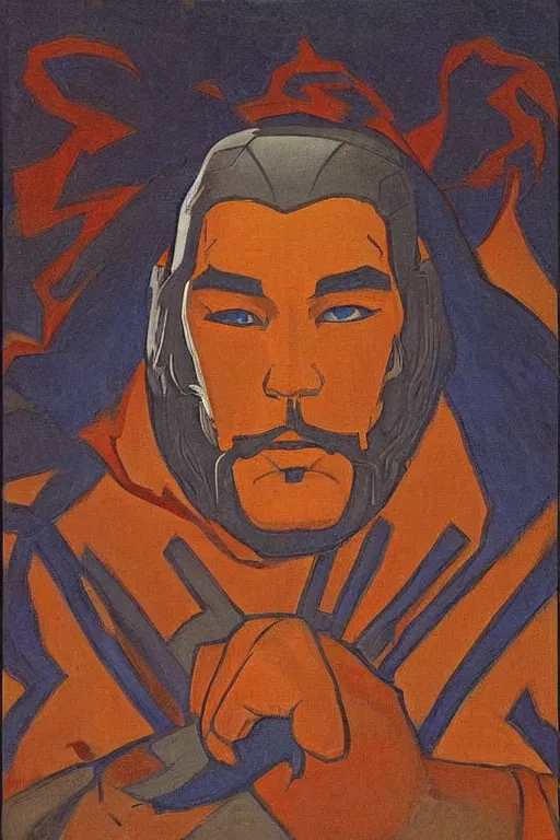 Image similar to thor, marvel, artwork by nicholas roerich,