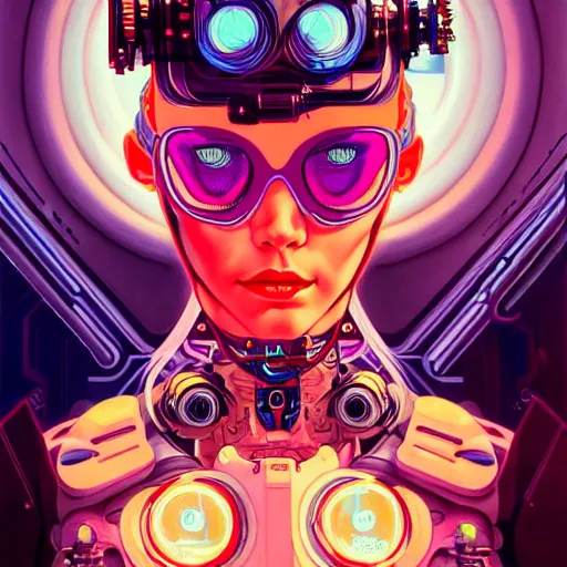 Image similar to high quality high detail portrait of a cybernetic queen diesel punk character in an futuristic world, tristan eaton, victo ngai, artgerm, rhads, ross draws, hyperrealism, intricate detailed, alphonse mucha, pastel colors, ghost in the shell, artstation,