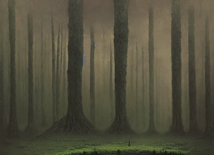 Image similar to a monster in a forest by zdzislaw beksinski, matte painting, aesthetic