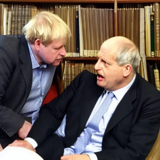 Prompt: sigmund freud in a therapy session with boris johnson when boris tells him why he has seven children