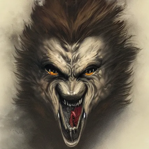 Prompt: werewolf lycanthrope monster makeup grinning one-eyed grimpunk vile reprobate portrait portrait Cyclops Cyclops Polyphemus with tombow odd nerdrum greg rutkowski frank frazetta alexandre briclot Dave Dorman splatterpaint