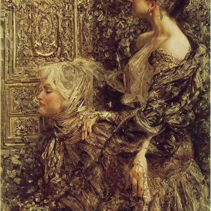 Prompt: longing look of a woman, portrait, highly detailed, bourgeoise, extremely opulent, ornate art, pompous, ornamental, richly detailed, digital art by ivan shishkin, adolph menzel, carvaggio