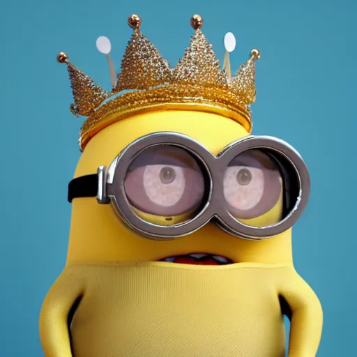 Prompt: Ultra realistic and intricate studio shot of pig wearing a gold crown in the style of a minion, hyper realism, movie shot, full hd, Vibrant colors, Smooth gradients