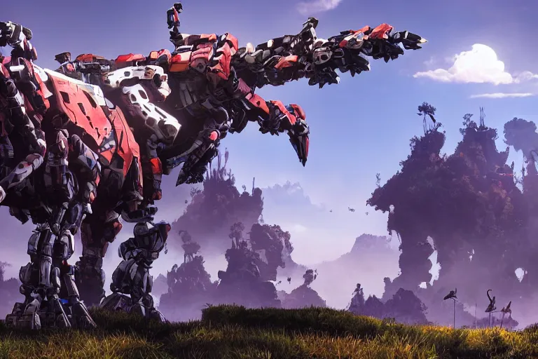 Image similar to grazer machine mecha animal beast robot of horizon forbidden west horizon zero dawn bioluminiscence global illumination ray tracing hdr fanart arstation by sung choi and eric pfeiffer and gabriel garza and casper konefal