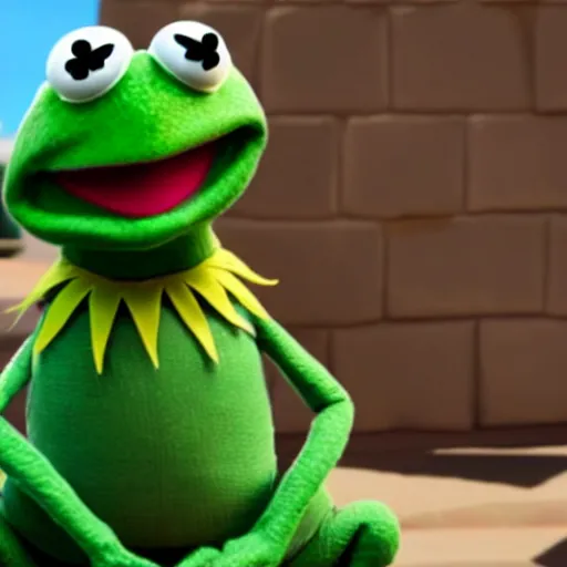 Image similar to still of kermit the frog from fortnite