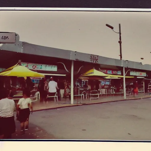 Image similar to a polaroid photo of a hawker centre
