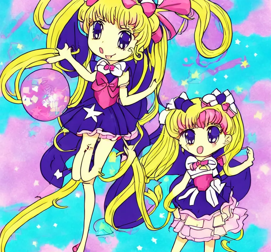 Prompt: chibi frog in a sailor moon magical girl uniform, anime, cell - shaded, retro, well - designed,