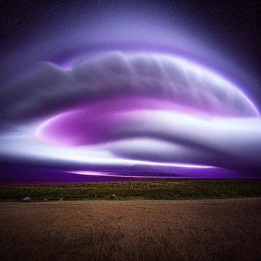 Image similar to amazing photo of a purple tornado in the sky by marc adamus, beautiful dramatic lighting