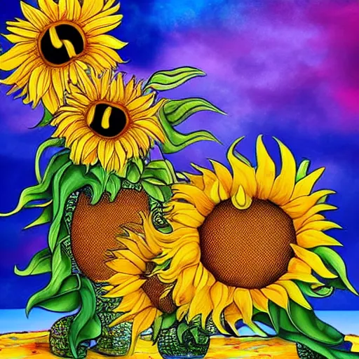 Image similar to lions and sunflowers 🌻🌫 in the style of salvador dali