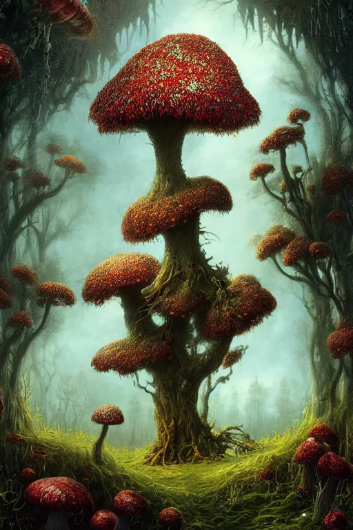 Image similar to a beautiful digital illustration painting of a detailed gothic fantasy sparkles and overgrown roots, dark mushroom, flowers by benoit b. mandelbrot, steven belledin, martin johnson heade, lee madgwick, caspar david friedrich, and david rios ferreira. 8 k resolution trending on artstation concept art digital illustration