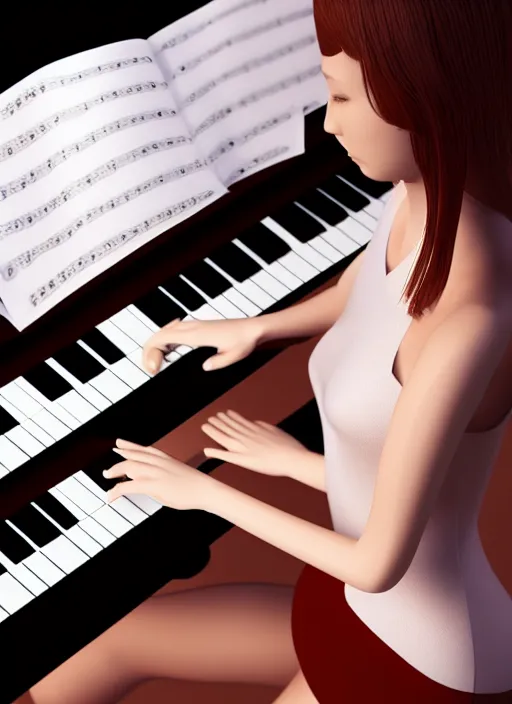 Prompt: 3 d render gril playing piano, 4 k, high quality, sharp fucos