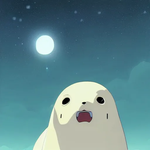 Prompt: terrified baby harp seal astronauts floating into deep space, stars in the background, scary, atey ghailan, goro fujita, studio ghibli, dark lighting, clear focus, very coherent,