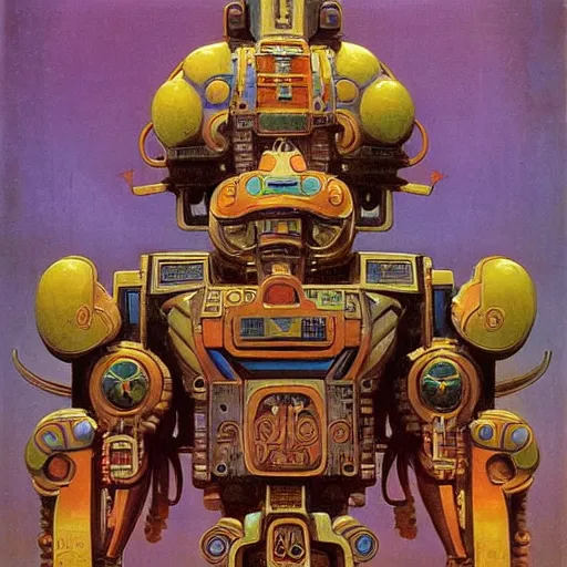 Image similar to elaborate mayan art deco mecha by j. c. leyendecker, bosch, and beksinski