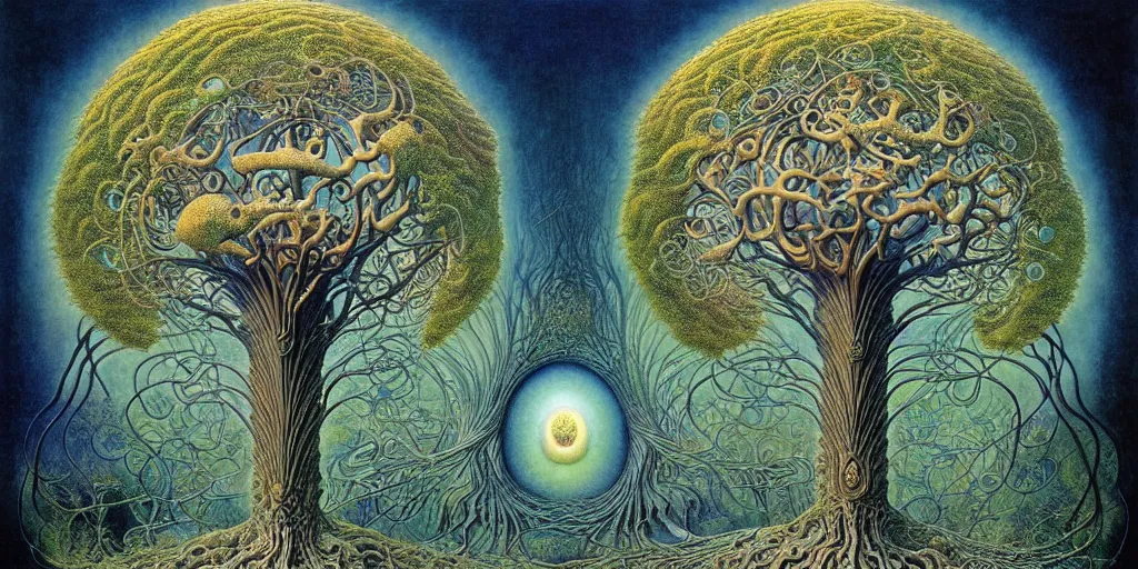 Image similar to tree of life by roger dean and andrew ferez, art forms of nature by ernst haeckel, divine chaos engine, symbolist, visionary, art nouveau, botanical fractal structures, organic, detailed, realistic, surreality