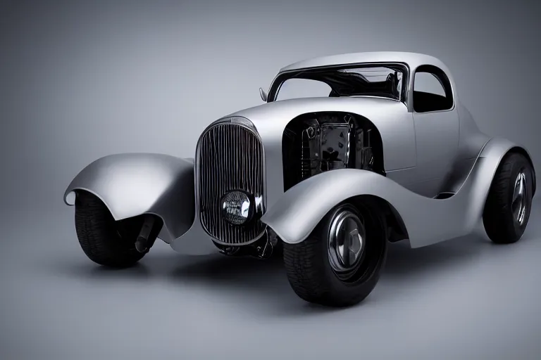 Image similar to Studio photograph a concept 1930s cyberpunk car. 8k. Studio lighting.