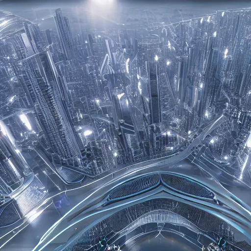 Image similar to futuristic city, megabuildings in the center, cinematic view, detailed, 8 k